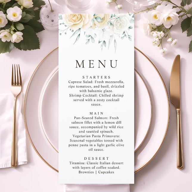 Menú Boda de Rosa Blanca Eucalipto con Acuarela Simple (Subido por el creador)