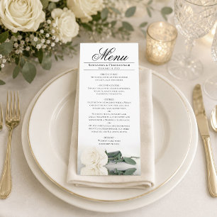 Menú Boda de Rosa Blanca Marfil Elegante con Reflejos