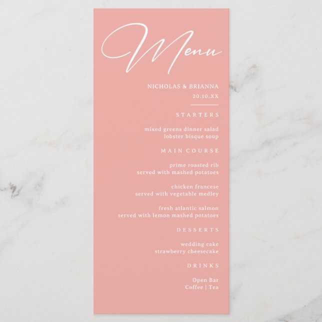 Menú Boda de Rosa Pastel  (Anverso)