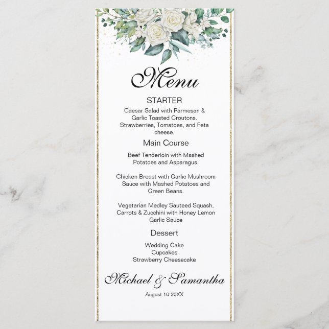 Menú Boda de Rosa y Lirios Blancos Elegantes (Anverso)