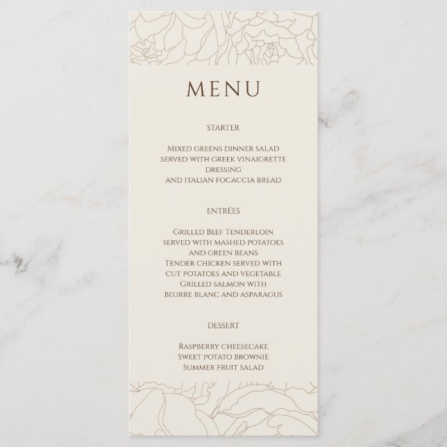 Menú boda de rosas beige marrón (Anverso)