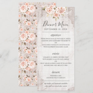 Menú Boda de Rosas de Shabby romántico de Madera R