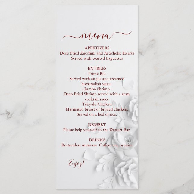 Menú Boda de Rosas florales dobles (Anverso)
