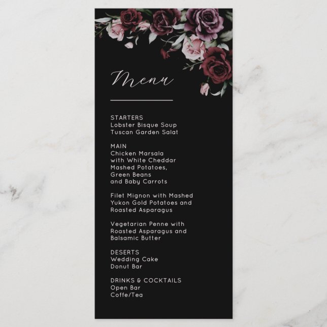 Menú Boda de Rosas Oscuras y Melancólicas (Anverso)
