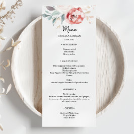 Menú Boda de rosas rojas marfil Elegante Rubor