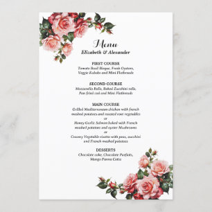 Menú Boda de rosas rosadas y rojas rosadas y morbosas