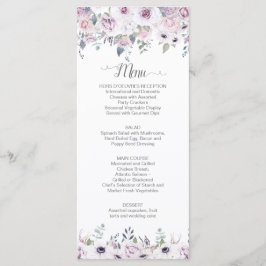 Menú Boda de rosas violetas y rosadas con acuarela y ve