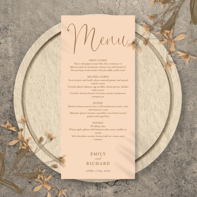 Menú Boda de secuencias de comandos de caligrafía de to (Soft Peach Calligraphy Script Wedding Menu)