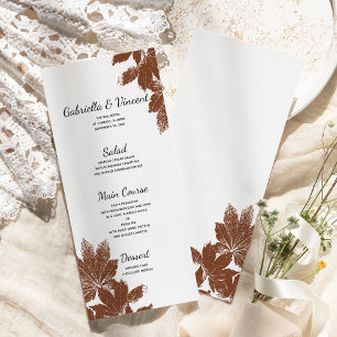 Menú Boda de sello de hoja de arce de otoño marrón