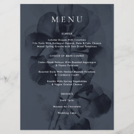 Menú Boda de superposición botánica azul oscuro