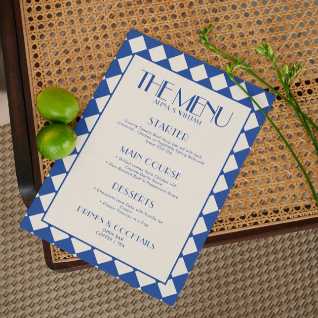 Menú Boda de tablero de verificación retro azul y  (Subido por el creador)