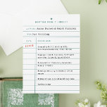Menú Boda de tarjetas de verificación de libros de<br><div class="desc">Menú Boda de tarjetas Vintage Library Book Out - Captura la nostalgia de una época pasada con nuestra tarjeta de menú Boda tipo tarjeta de biblioteca de época. Diseñada para asemejarse a una tarjeta de biblioteca clásica, esta original y encantadora tarjeta de menú boda le dará el tono perfecto a...</div>