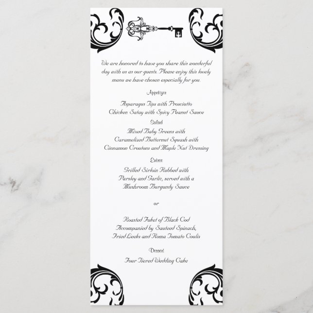 Menú Boda de teclas en blanco y negro (Anverso)