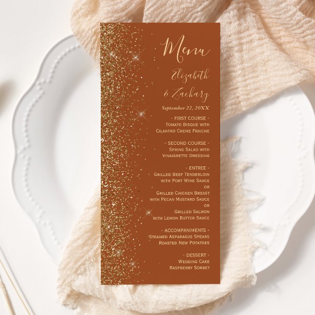 Menú Boda de Terracota con Brillo Dorado Moderno (Subido por el creador)