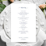 Menú boda de tipografía marina simple de presupues<br><div class="desc">Plantilla de texto personalizado de guión de caligrafía minimalista de moda blanca sencilla de texto BUDGET tarjeta de menú boda asequible. LEA ESTO ANTES DE COMPRAR! Esta es una tarjeta boda de presupuesto impresa en una hoja de papel (cada hoja tiene una tarjeta). Para obtener la mejor calidad de precio...</div>