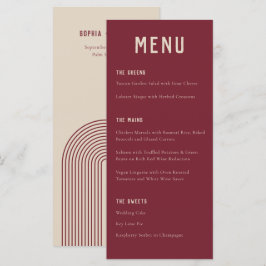Menú Boda de tipografía moderna de Boho Arch Red Beige