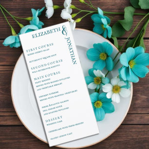 Menú Boda de tipografía moderna Verde azulada oscura