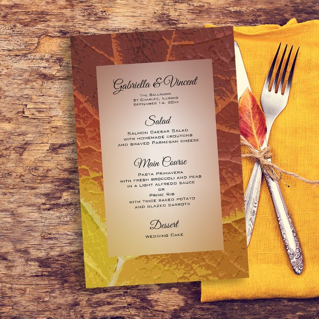 Menú Boda de tonos de hojas de otoño (Customize this Shades of Autumn Leaf Menu for your Fall wedding, bridal shower or party event.)