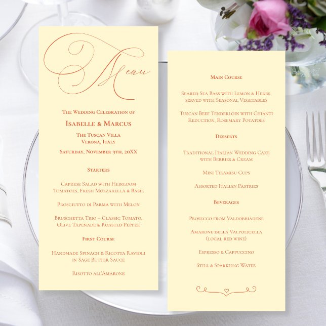 Menú Boda de tonos de sol suave (Soft Sunset Hues Wedding Menu)