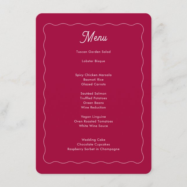 Menú Boda de trama de trama magenta rosa retro negrita (Anverso)