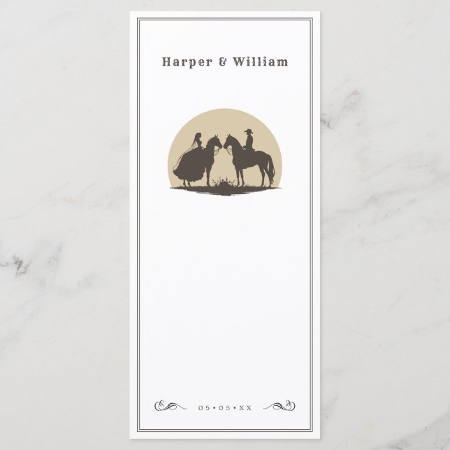 Menú boda de vaqueros salvajes del oeste (Reverso)