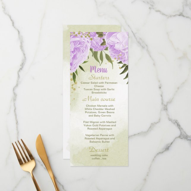 Menú boda de vegetación de flores púrpura (Anverso/Reverso In Situ)