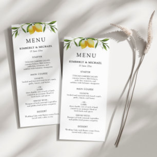 Menú boda de vegetación de limones pintados