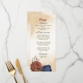 Menú boda de vegetación floral azul marino terracota