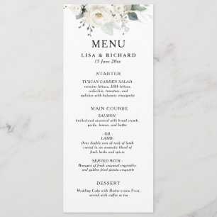 Menú boda de vegetación floral blanca