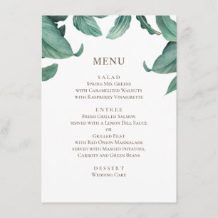 Menú Boda de vegetación tropical. Botánica acuarela