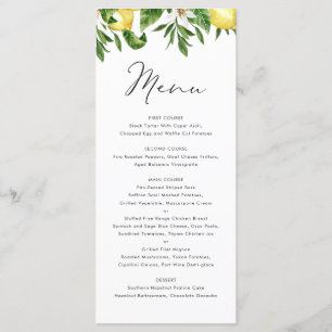 Menú Boda de verano con limón y verde acuarela