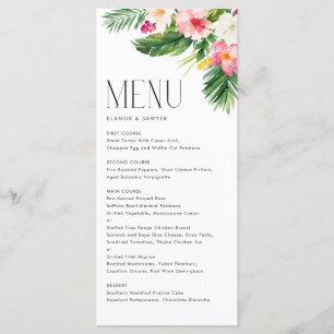 Menú Boda de verano de flores tropicales y vegetación