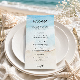 Menú Boda de verano en la playa con acuarela