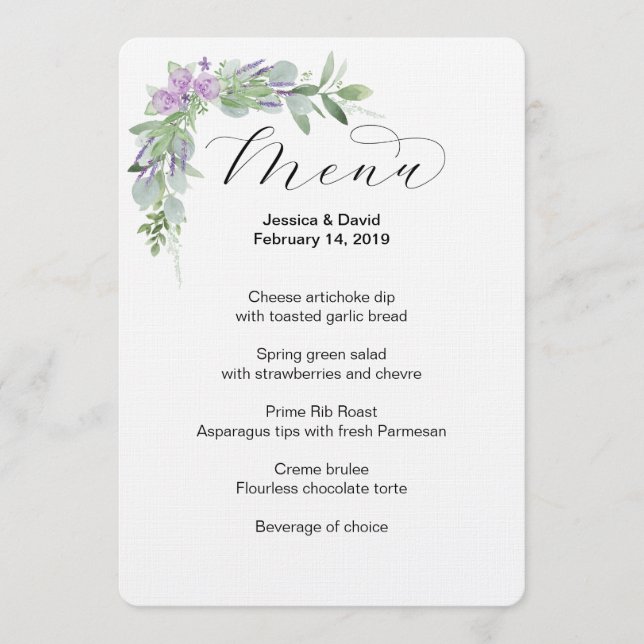 Menú Boda de Verdor y Lavanda (Anverso)