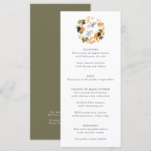 Menú Boda de viñedos Wreath Wineyard Monogram Fall