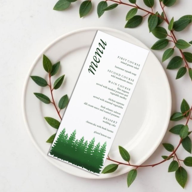 Menú Boda de Watercolor Woodland Pines (Subido por el creador)
