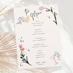 Menú Boda de Wavy Squiggle de Trendy Hand Drawin Wildfo<br><div class="desc">Una carta de boda a la moda,  de estilo guijarros dibujados a mano,  siguiendo la última tendencia de la estacionaria boda. Quirky cherubs cupido y un divertido borde de diseño floral para una cena boda contemporánea.</div>