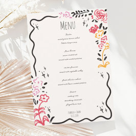 Menú Boda de Wavy Squiggle de Trendy Hand Drawin Wildfo
