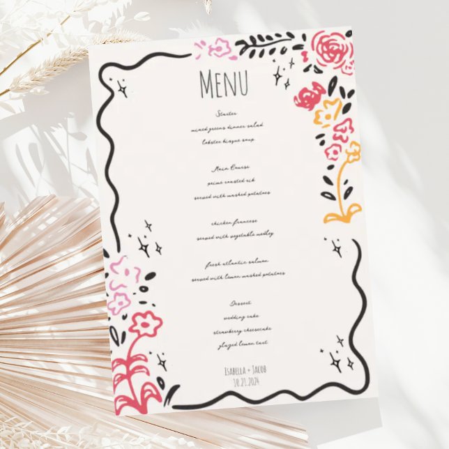 Menú Boda de Wavy Squiggle de Trendy Hand Drawin Wildfo (Subido por el creador)