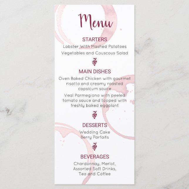 Menú Boda de Wine Stains (Anverso)