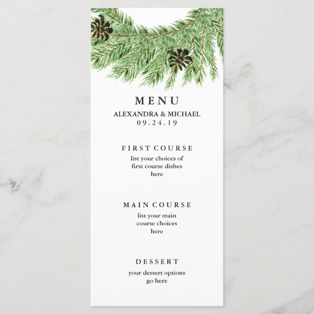 Menú Boda de Winter Pines (Anverso)