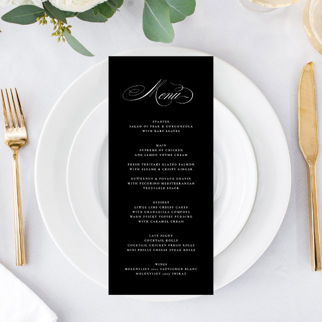 Menú Boda de zapatos negros de caligrafía elegante prem (Subido por el creador)