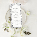 Menú Boda del arco de toallas florales en blanco y<br><div class="desc">Elegante menú antiguo de Boda del Arco de tela floral blanco y negro. Haga clic en "personalizar más adelante" para ajustar el diseño.</div>