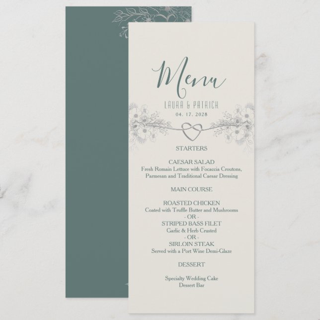 Menú Boda del Boho de Flor Silvestre (Anverso / Reverso)