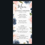 Menú Boda del Boho rosa rosa azul marino Rubor<br><div class="desc">Hermosa tarjeta de menú boda de boho floral con acuarela pintada a mano con gráficos florales / rosas en ricos tonos azul marino y rosa / melocotón rosa y encantadora letra estilo letras a mano. Comuníquese conmigo para obtener ayuda sobre la personalización o si necesita cualquier otro producto con este...</div>