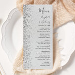 Menú Boda del borde del Purpurina de color gris claro m<br><div class="desc">El lado izquierdo de este elegante y moderno menú boda presenta un diseño purpurina de imitación plateada. El texto del personalizable combina la escritura a mano de carbón gris, el copperplate y las fuentes cursivas en un fondo gris claro. El reverso presenta un diseño purpurina gris claro y plateado a...</div>