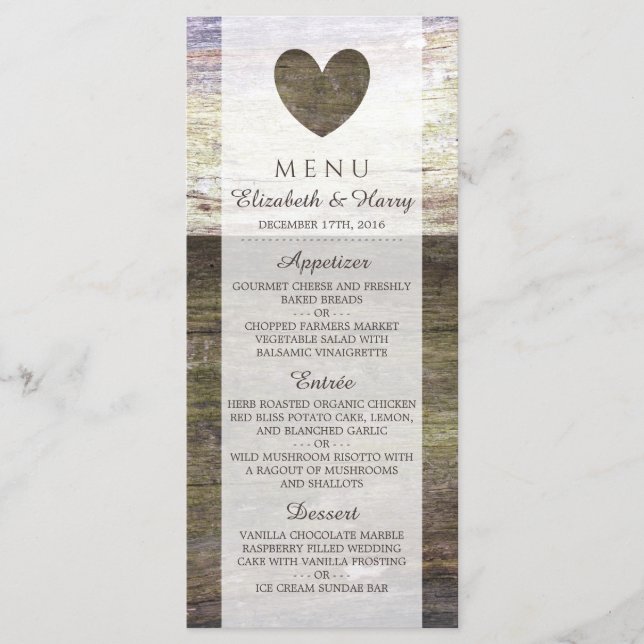 Menú Boda del Corazón de Madera del País (Anverso)