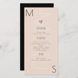 Menú Boda del corazón monogramado