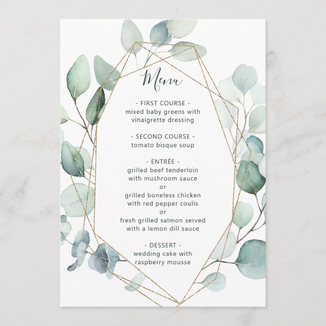 Menú Boda del follaje de la vegetación geométrica de or (Anverso)