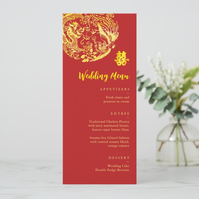 Menú Boda del logo del Dragon Chino Tradicional Phoenix (Anverso de pie)